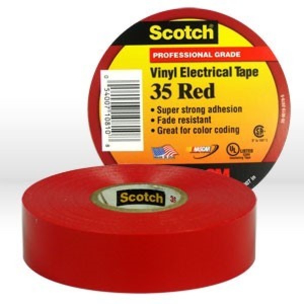 3M Scotch Electrical Tape 35 (10810-Ba-10), Red, 3/4"X66Ftx0.007" 54007-10810